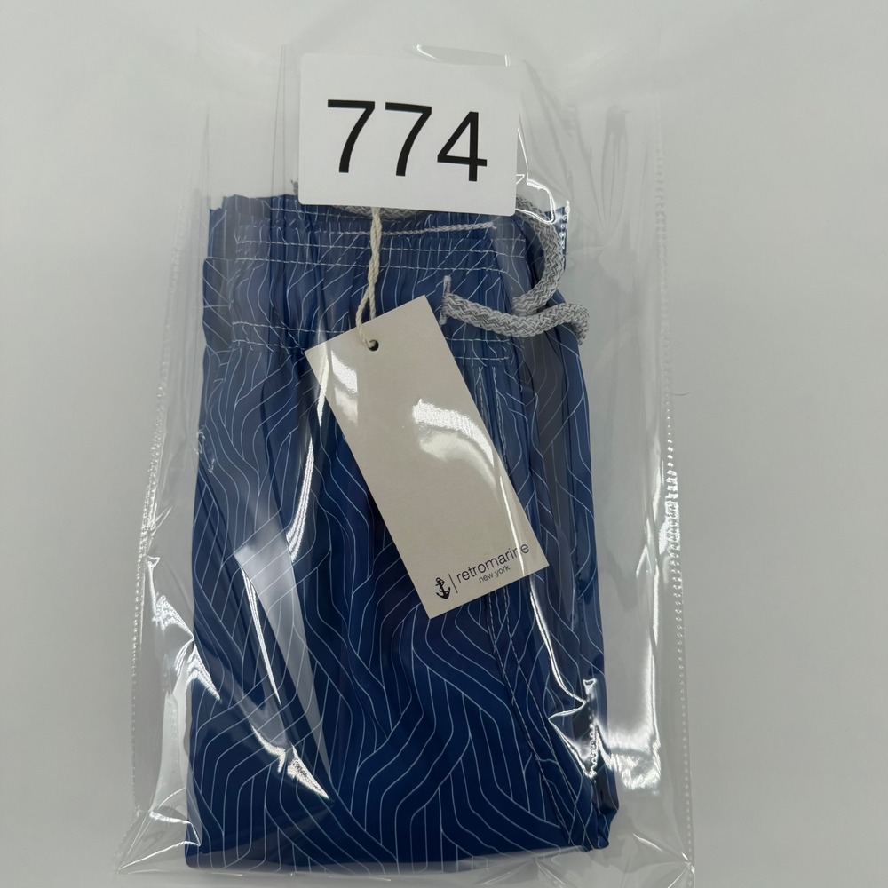 Retromarine Swim Trunks Men XL Blue Geometric Wave Print Anchor Logo NWT $155 - Picture 10 of 10